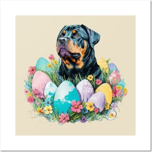 Rottweiler Easter Egg Spring Watercolor Splatter Painting Dog Lover Art Posters and Art